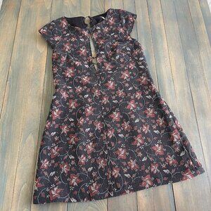 Free People Say Yes Floral Jacquard Mini Dress- Black Textured Size 12 (R8)